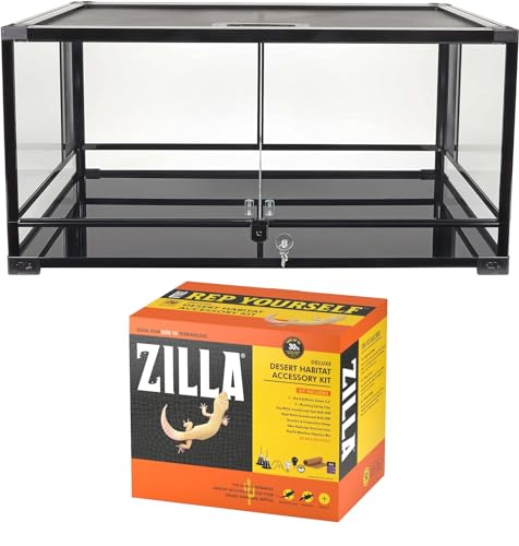 Zilla QuickBuild Terrarium Habitat with Swing Door, 36"x18"x18" with Zilla Pet Reptile Desert Terrarium Habitat Accessory Kit Bundle