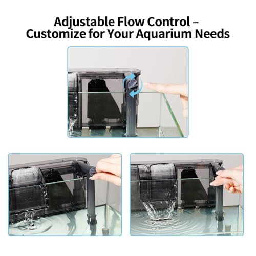 U3 HOB Aquarium Filter with UV Clarifier for 30-75 Gal Tanks | 2000mL media chamber, adjustable flow, extended intake, anti-overflow walls and quiet operation for green water control
