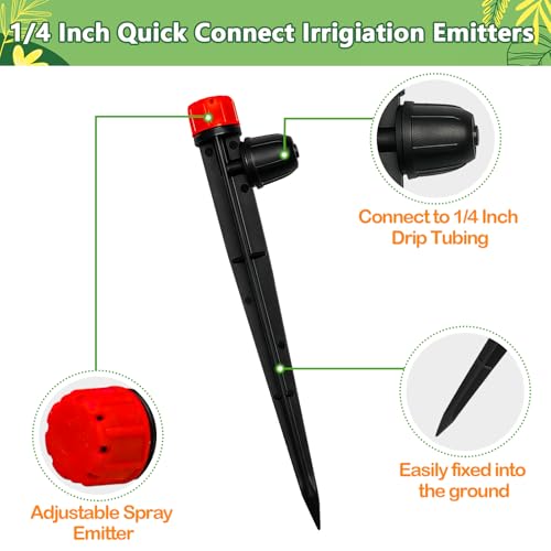 50 Pieces Drip Irrigation Emitters, Adjustable 360 Degree Drip Stream Emitters on 5" with Stake for 1/4" Drip Irrigation Tubing Irrigation 8 Hole Stream Drippers for Garden Watering System - size: Stream Emitters - 50 Pieces