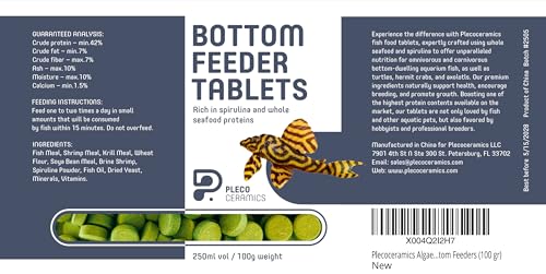 Plecoceramics Protein Wafers Universal Fish Food for Aquarium Fish - Turtle, Goldfish, Catfish - Algae Wafers for Bottom Feeders - Protein Pellets (3.53 oz / 100 gr)
