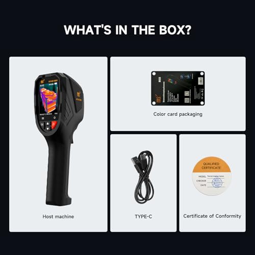 Thermal Imaging Camera, 240×240 IRS, 25Hz, -4°F–1022°F | Adjustable Emissivity, 50° Wide Field of View, Fixed Focus Design, USB Image Export, Home & HVAC Inspection