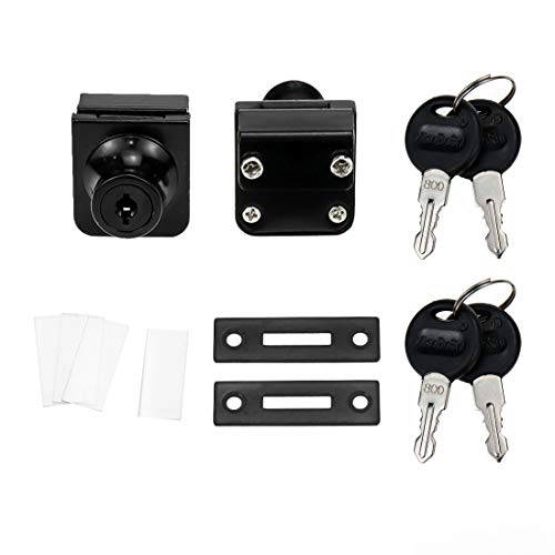 Showcase Lock for 0.2-0.3 inch Glass, 2 Sets Black, 1.38 x 1.26 Inches | Clamping Type for No Drill, Key Alike, Door to Board Mounting, Made of Zinc Alloy, for Display Cabinet or Jewelry Case - color: Black, size: 1.38 x 1.26 Inch, style: Key Alike - Door