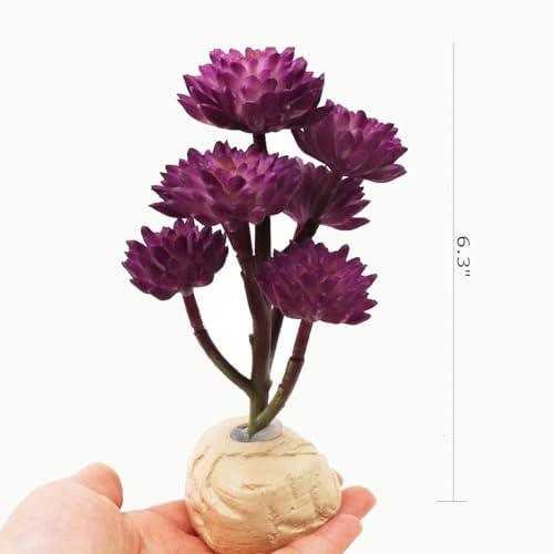 Reptile Plants Terrarium Decor,Reptile Tank Decorations | Artificial Plants for Reptile Enclosure,Habitat Decor with Base for Bearded Dragon Gecko Snake-Purple - color: Purple
