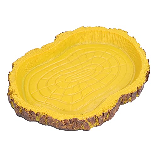 Omabeta Reptile Food Basin Imitation Bark Natural Style Easy Clean Dish for Aquariums Turtles Lizards Size 4.5in