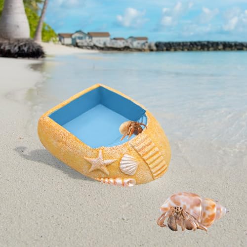 Hermit Crab Water Pool with Climbing Ramp, Resin Hermit Crab Habitat, Hermit Crab Supplies, Aquarium Tank Cage Accessories for Small to Medium Hermit Crab Turtle