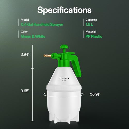 VIVOSUN 50oz Pump Sprayer, Handheld Garden Water Sprayer Bottle | with Adjustable Brass Nozzle, for Spraying Plants, Flowers, Weeds and Cleaning, Green - color: Green, size: 50oz