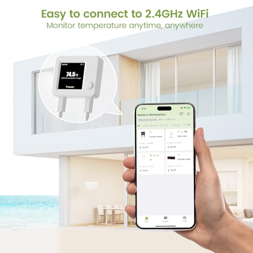 2 Pack WiFi Freezer Alarm Refrigerator Thermometer, App Alerts | Two-sensor freezer/fridge alarm for two rooms or two homes, alerts on power outage or WiFi loss, +/-0.9F at -40F, no hub - style: White (2-Pack)