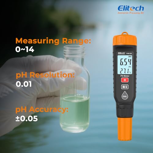 Elitech PHM-230 Professional Digital pH Pen Meter for Water and Solutions | pH Temperature Tester with ATC, Full Calibration Kit, 0.00-14.00 Range for Hydroponics, Growing, Drinking Water, Plants