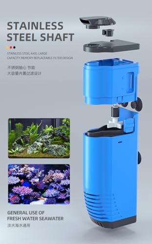 Aquarium Internal Filter, Submersible Power Fish Tank Filters with Wave-Maker Submersible Water Pump Turtle Filter 5-20 Gallon, 55 GPH, 3W