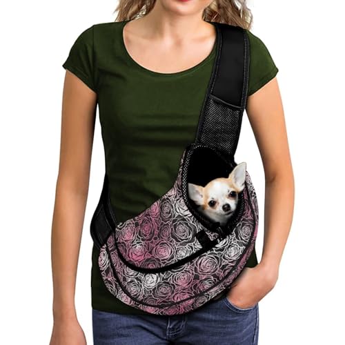 COEQINE Pet Carrier for Cat Black Pink Vintage Rose Valentine's Day for Pet Owner Soft Lightweight Front Facing Dog Carrier Sling Thick Padded Shoulder Strap - color: Black Pink Vintage Rose
