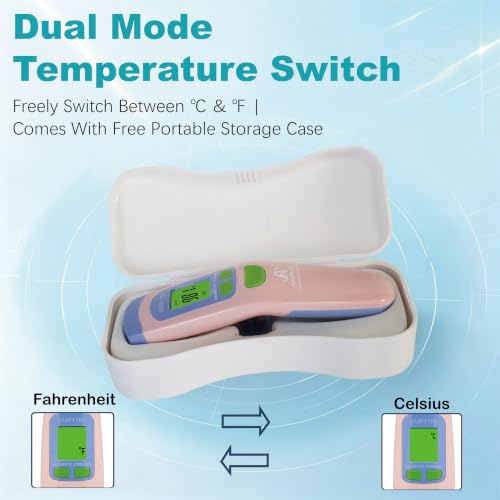 Medical Grade Non-Contact Forehead Thermometer, Pink | With Case, Adults, Kids & Infants, No-Touch, Temporal Fever Thermometer - color: Pink
