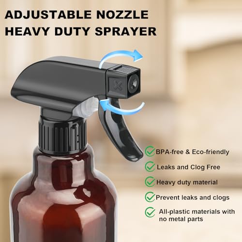 16.9oz Glass Spray Bottles 2 Pack,Mist/Stream Spraying | Adjustable Refillable Containers for Hair Care, Cleaning Solutions, Plants, Essential Oils - color: Brown, size: 16.9oz