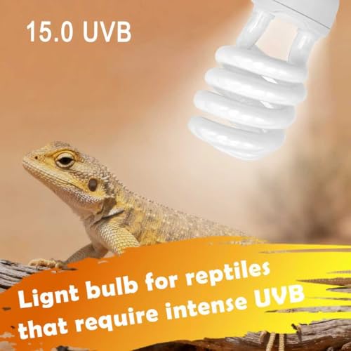 UVB Reptile Light, 15.0 26W UVA UVB Light for Reptiles, Spiral Compact Fluorescent UVB Bulb for Desert Reptiles and Amphibians - size: 6.5 in 15.0