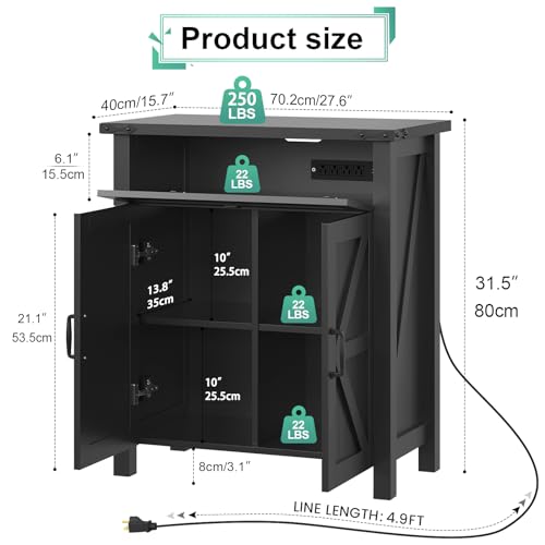 Saudism 20-29 Gallon Aquarium Stand With Charging Station, Farmhouse Fish Tank Stand, Reptile Tank Stand Terrarium Stand with Drawer and Cabinet Storage, Sturdy Heavy Duty 27.6"×15.7" Tabletop - Black - color: Black, size: For 20 Gallon Tank