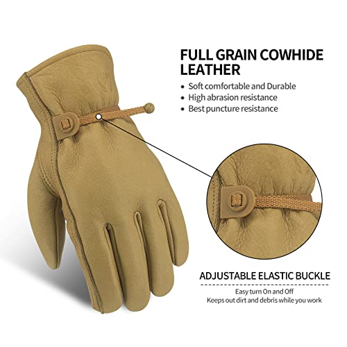 Leather Work Gloves for Men & Women, Reinforced Durable Gardening Gloves,Cowhide Work Gloves,Puncture & Cut Resistant - color: Brown With Buckle, size: Small