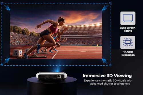 4K S7 Projector with Wi-Fi and Bluetooth, 3840 X 2160 Resolution, 7000 Lumens, Actual 3D, LED DLP Display, Ceiling/Floor Mount, HDMI for TV, Laptop, Mobile, 2GB RAM 32GB ROM