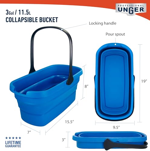 Unger Professional 3-Gallon Collapsible Bucket, Portable Household Cleaning Supplies, Small Washing Buckets with Handles, Essential Water Container and Storage Organizer Tool (Pack of 2) - size: 3-Gallon Bucket (Pack of 2)