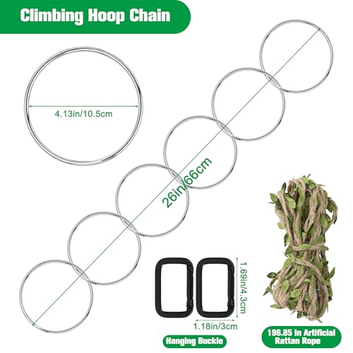 Snake Climbing Rings for Ball Python-Enrichment Snake Enclosure Accessories | Snake Climbing Accessories with Hanging Buckle, Rattan Rope for Bearded Dragon, Chameleon, Iguana, Gecko, Lizard, Parrot