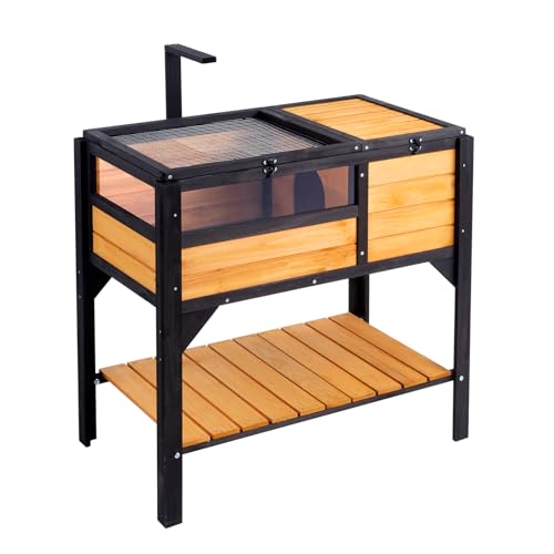 Happybuy Tortoise Habitat, Wooden Tortoise House Indoor & Outdoor, Tortoise Enclosure with Light Stand, Reptile Enclosure Small Animal Cage with Stand Legs for Gecko, Lizard, Snake