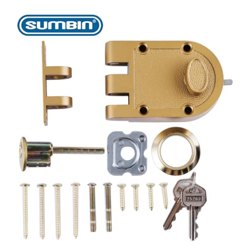 Rim Lock Replace Door Lock for Front Door with Flat Striker in Gold Finish - color: R2663 3F-Z8