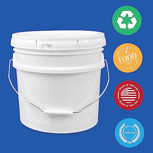 3.5 Gallon Plastic Bucket with Lid I Food Grade Bucket | White | BPA-Free I Heavy Duty 90 Mil All Purpose Pail Reusable I Made in USA (12 Count) - size: 12 Packs