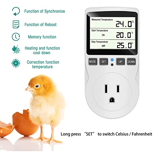 KABASI Digital Temperature Controller LCD Screen Heating Cooling Thermostat | with Sensor Probe for Reptile Snake, Lizard, Incubator, Brewing, Incubator, Greenhouse, Terrarium ℉/℃ 15A 1800W 120V - color: Classics
