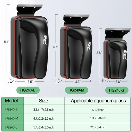 hygger Magnetic Aquarium Fish Tank Glass Cleaner,Detachable Dual-Blades Brush Tool with Floating Scrubber, Double Side Magnetic Scraper for 0.2-0.4 Inch Thick Glass Aquariums Tank (M) | fish tank accessories - size: M