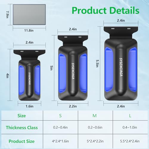 Aquarium Magnetic Glass Cleaner, Floating Scraper, Large | Includes stainless steel and plastic scraper heads for glass and acrylic tanks, plus a soft inner cleaning pad - size: L