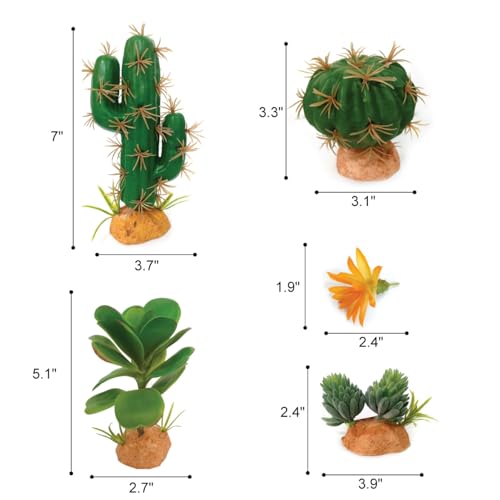 Fake Reptile Plants, Desert Reptile Plants Succulent kit, Reptile Terrarium Decorative, 4 Pcs, Faux Cactus Plants for Bearded Dragon Tank Decor, Cactus Terrarium Decor
