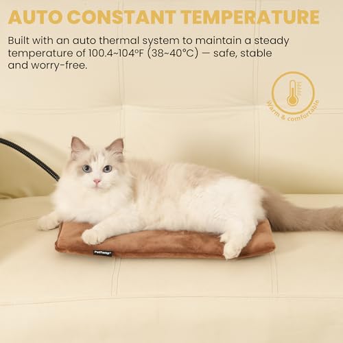 Pet Heating Pad for Cats Dogs Indoor & Sheltered Outdoor Waterproof Heated Cat Bed Heated Dog Bed Chew Resistant Cord Constant Temperature Brown 16 x 13 Inch - color: Brown, size: Small: 16" x 13" x 1.3"