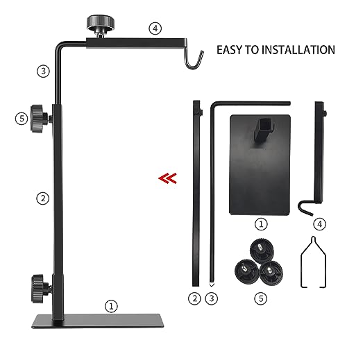 Reptile Heat Lamp Stand, Adjustable 16"- 31" H, Sturdy Metal Light Holder | Holds Dual Lampshades, Widely Compatible for Bearded Dragons, Turtles, Snakes & Terrariums (10-120 gal) - size: Large (Pack of 1)