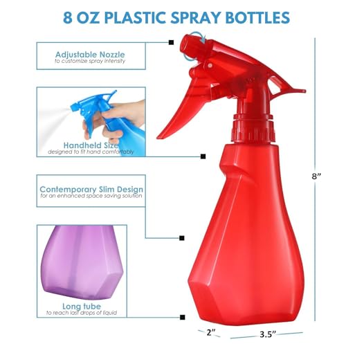 8oz 4-Pack Empty Spray Bottles for Cleaning Heavy Duty, Small Spray Bottle for Hair, Plant Mister, Squirt Bottle for Cats, Spritzer Bottles for BBQ - Multi-color Water Sprayer - BPA-Free - color: Red, Yellow, Purple, Blue, size: 4-Pack