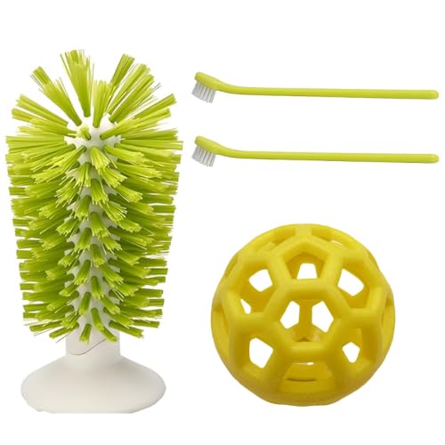 4 Pcs Turtle Tank Accessories, Suction Cup Turtle Brush for Shell Cleaning, Shell Scrubber with Feeding Ball and Mini Crevice Brushes, Turtle Aquarium Habitat Decor Supplies for Tank, Green