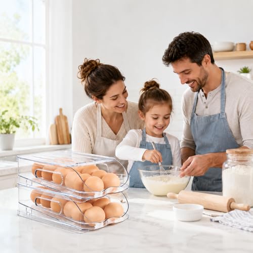 SMRCAD 12-Egg Dispenser with Silicone Bumpers, Auto-Rolling, Stackable | BPA-free food-grade PET | Stackable with lid | Built-in handle | Fits Large to Jumbo Eggs | Hand wash only - size: 1 Layer Holder 12 Eggs(M SIZE)