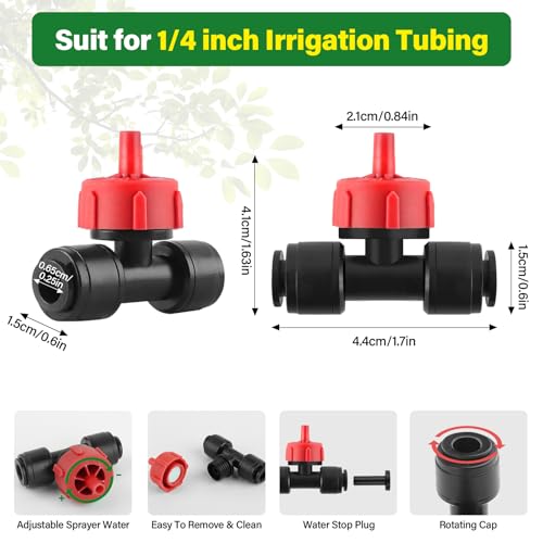 Kalolary 30Pcs Push-to-Fit Drip Irrigation Emitters with 6PCS End Plugs | 1 GPH Pressure Compensating Drippers with Constant Water Flow Drip Irrigation System Parts for 1/4” Irrigation Tubing (Red) - size: 1/4'' Pressure Compensating Drippers-30P Red