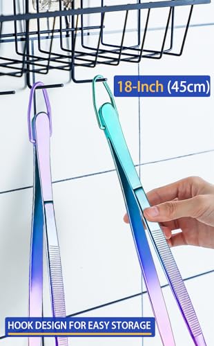 JETKONG 2 Pcs 18 Inch (45cm) Stainless Steel Grill Tongs Heavy Duty Giant Tweezer Tongs, Extra Large Tweezers Tools for Cooking, Grilling, BBQ and Turning Food (Rainbow) - color: Rainbow, size: 18+18 Inch