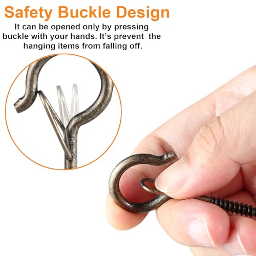 FSAH 36 PCS Q-Hanger Hooks with Safety Buckle, Windproof Screw Hooks | for Outdoor String Lights Hanging Christmas Patio Lights, Plants, Cup Eye Hooks Mount on Wall Ceiling Wood Fence Deck, Copper - color: Copper, size: 36 Pcs
