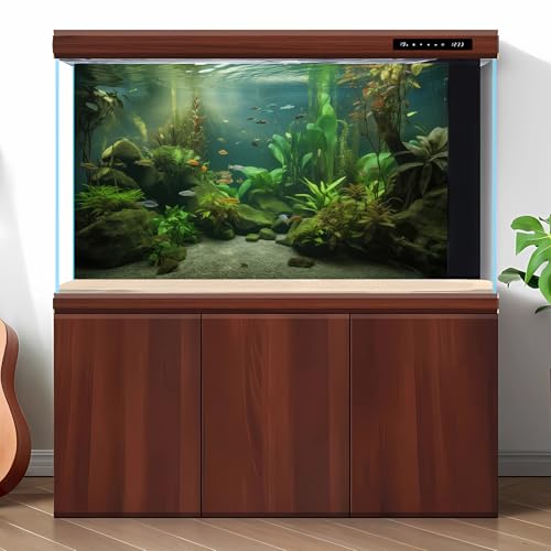 Under The Sea Aquarium Background Underwater Aquatic Plants Fish Tank Background Tropical Fish Rock with Moss Terrarium Background Undersea Green Grass with Sunbeams Terrarium Background 24x12in - color: Green Grey, size: 24(W)x12(H)inches/ 60(W)*30cm(H)