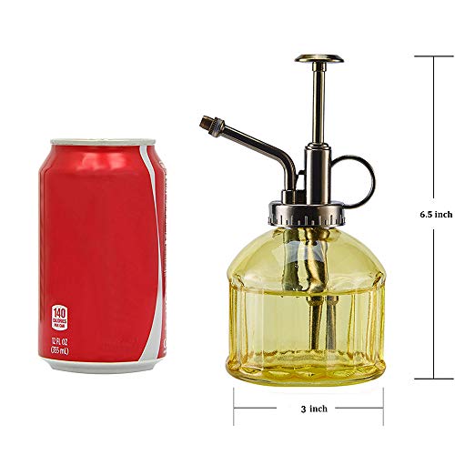 Glass Plant Mister Spray Bottle, 6.5" Tall Vintage Plant Spritzer Sprayer Mister, Succulent Watering Bottle with Top Pump, Small Glass Watering Can for Indoor Outdoor Houseplant - Yellow - color: Yellow
