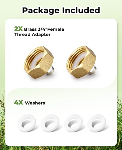 US Standard Faucet Adapter, 3/4'' to 1/4'' Hose Adapter | Convert 3/4" Female Hose Thread Bib to 1/4" Tubing, 2 Brass Adapters with 4 Washers