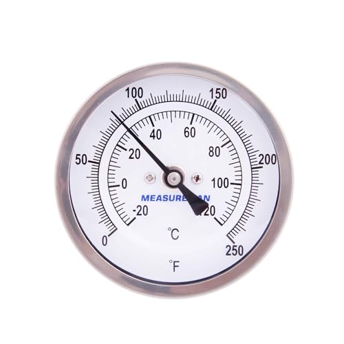 MEASUREMAN Fully Stainless Steel Pot, Kettle, Brewing Bimetal Thermometer, 3" Dial, 2-1/2" Stem, 0-250 deg F/-20-120 deg C, -1% Accuracy, Adjustable, 1/2" NPT Back Mount (2 Pack) - size: 0-250 deg F/-20-120 deg C, style: 2-1/2" Stem 2pc