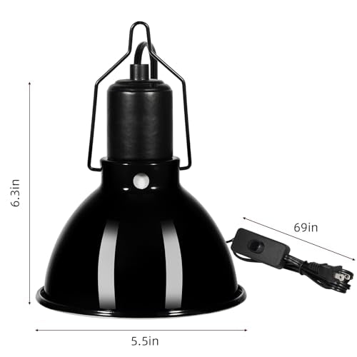 5.5 inch Dome Reptile Light Fixture Max 100W Reptile Heat Lamp | UVB Light Fixture, For Bearded Dragon, Turtles, Snake and Lizard Terrarium - size: 5.5inch shallow dome