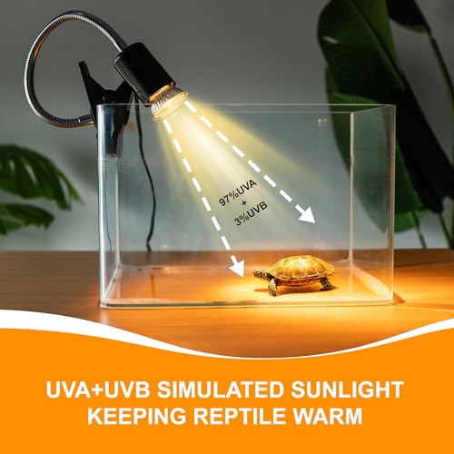 Reptile Heat Lamp, UVA UVB Turtle Basking Light with 50W Heating Lightbulb and 360° Rotatable Clip, UV Heatlamp for Turtle Tank, Tortoise, Lizard, Reptiles, Terrarium, Snake, Gecko, Spiders
