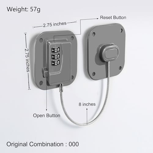 Refrigerator Lock, Heavy Duty Fridge Lock, Combination Lock for Refrigerator Cabinets, Drawers, Safety, Easy Install No Keys Needed (Grey-3Pack) - color: Grey-3Pack