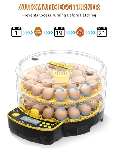 JUJOJB 48 Egg Incubator for Hatching Eggs, Double-Layer Auto Turner & Temp | Temperature control, humidity, auto turner, candler. Fits 48 chicken, duck, quail, turkey, pheasant, guinea, parrot eggs. - color: Yellow
