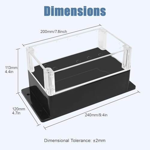 Project Box IP65 Waterproof ABS Plastic Electrical Junction Box with Clear Cover Enclosure with Fixed Ear, Black 7.8"x 4.7"x 4.4"(200x120x113mm)(Pack of 1) - color: 1 pack, size: 7.8"x 4.7"x 4.4"