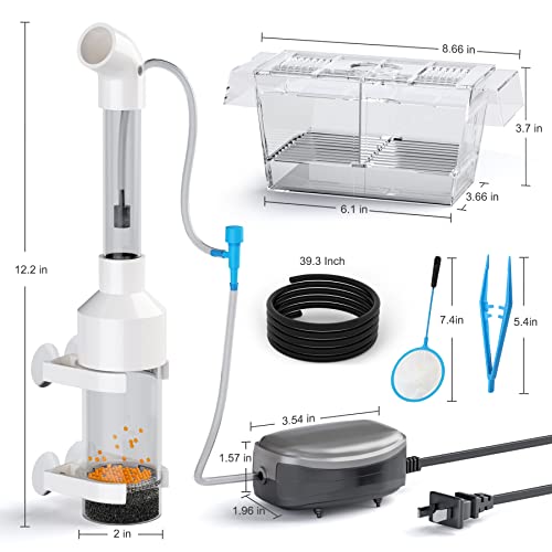 Fish Egg Incubator and Tumbler: Aquarium Cichlid Hatchery with Inbuilt Air Pump - Isolation Breeding Box, Small Fish Net and Tweezer