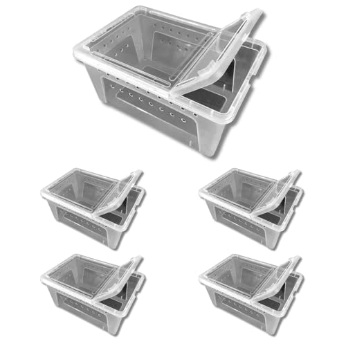 Jungle Bob - Clear Plastic Reptile Terrarium Box - Easy Pet Transportation - Enclosure for Small Herps - Side Ventilation - Clear View - Fade Resistant - Small - 7.5" x 5" x 3" (5 Pack) - style: 5 Pack