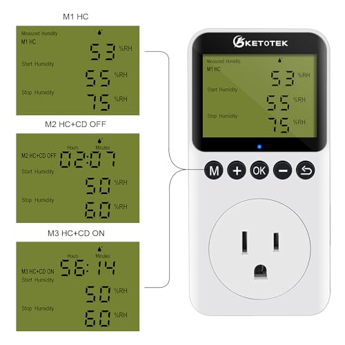 Digital Humidity Controller Outlet Plug 120v 15A Humidistat Countdown Control Switch for Greenhouse Reptile Bathroom Vent Fan Humidifier Dehumidifier