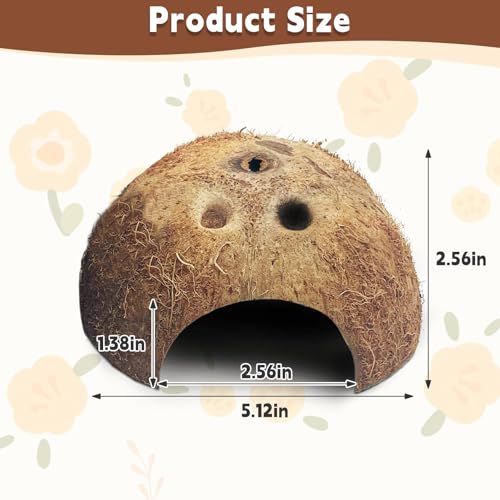 PINVNBY Natural Coconut Reptile Hideouts Lizard, Coco Hut Hermit Crab Hut Aquarium Fish Hide Cave for Small Reptile Crested Gecko Leopard Gecko Spider Snail Climber Toys (2 PCS Natural Surface) - size: 2 PCS Natural Surface